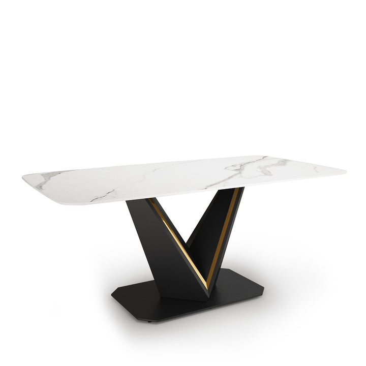 Modern sintered stone dining table edwin in panoramic view.