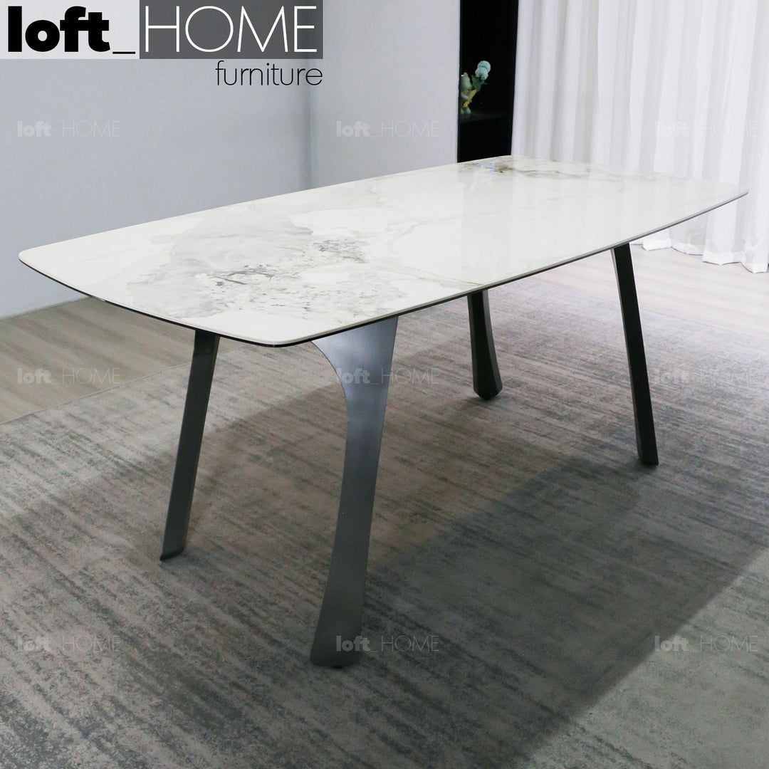 Modern sintered stone dining table fly grey in details.