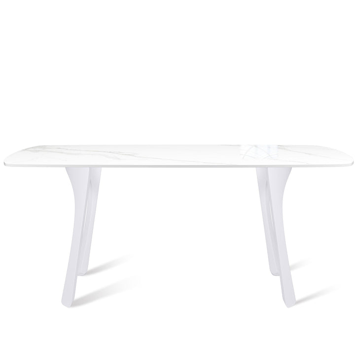 Modern sintered stone dining table fly white in white background.