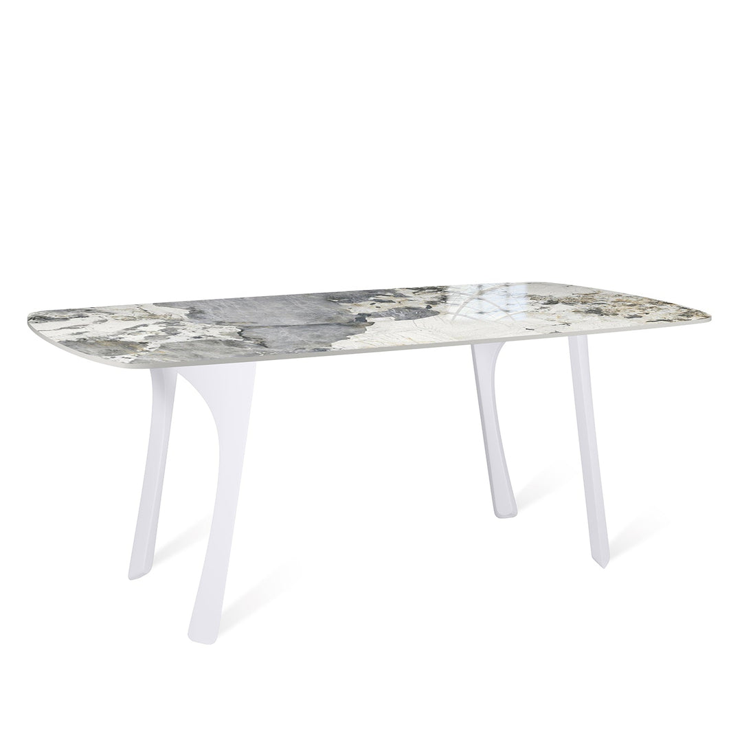 Modern sintered stone dining table fly white layered structure.