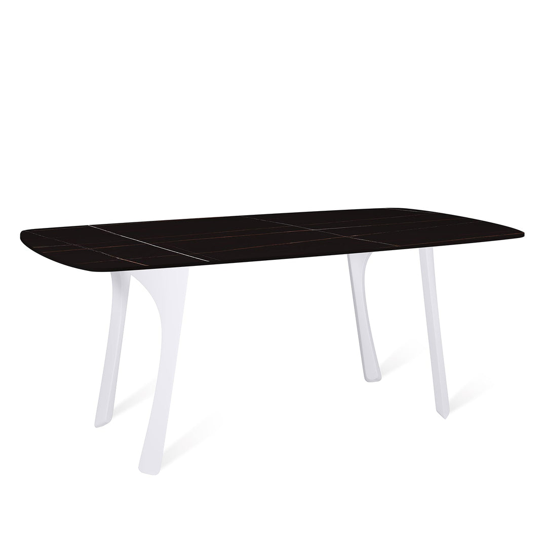 Modern sintered stone dining table fly white in still life.