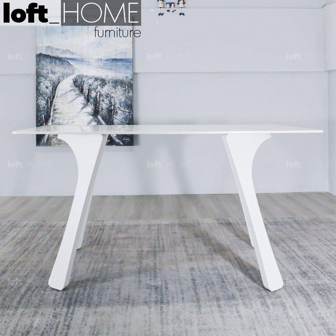 Modern sintered stone dining table fly white in real life style.