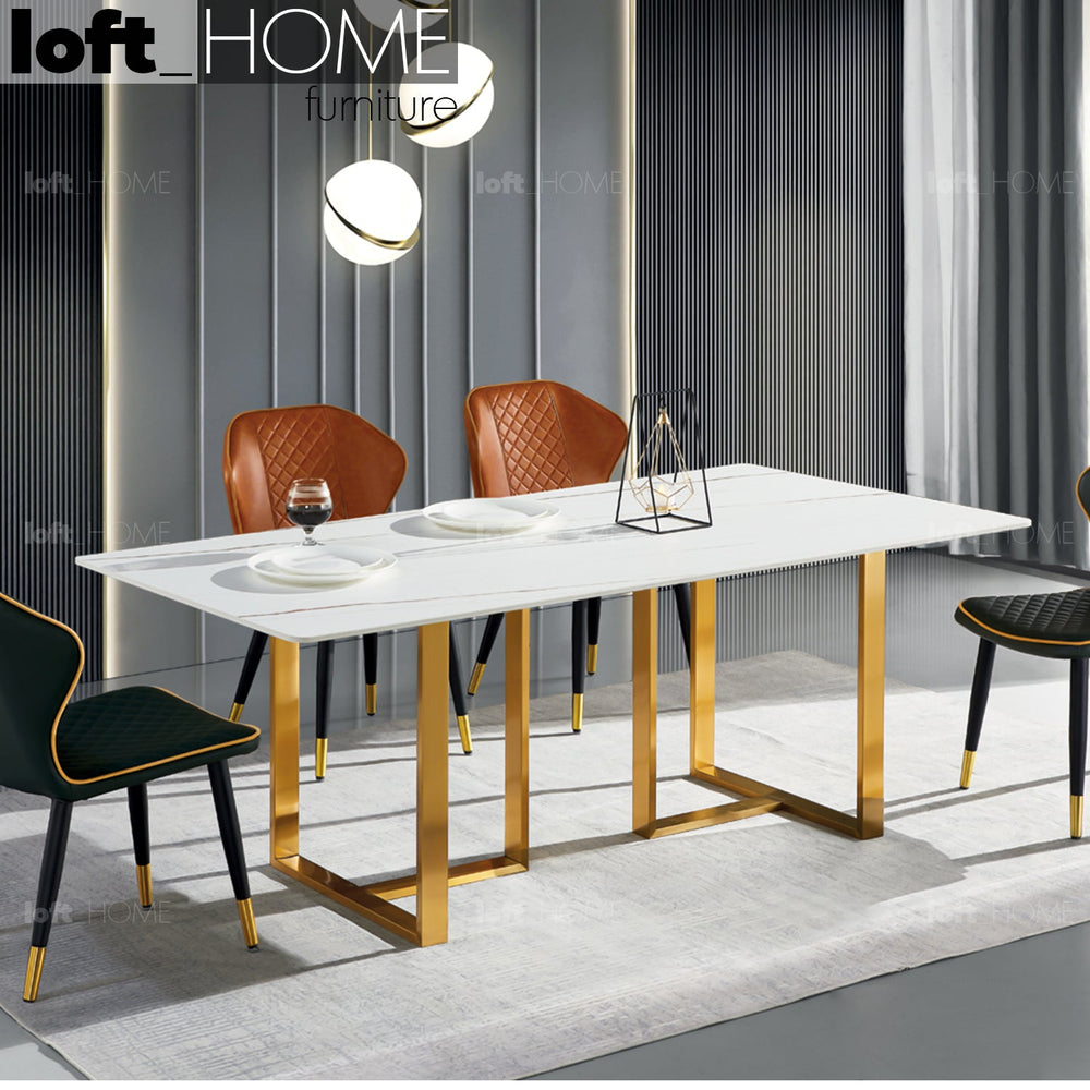 Modern sintered stone dining table gemini gold primary product view.