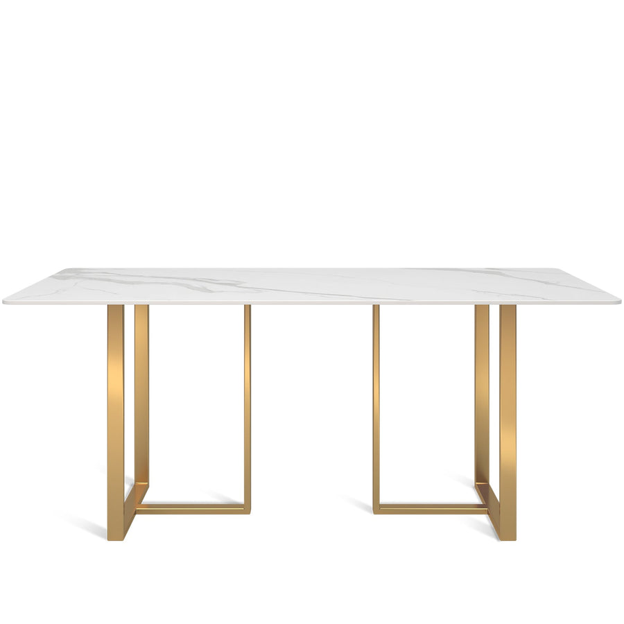 Modern sintered stone dining table gemini gold in white background.