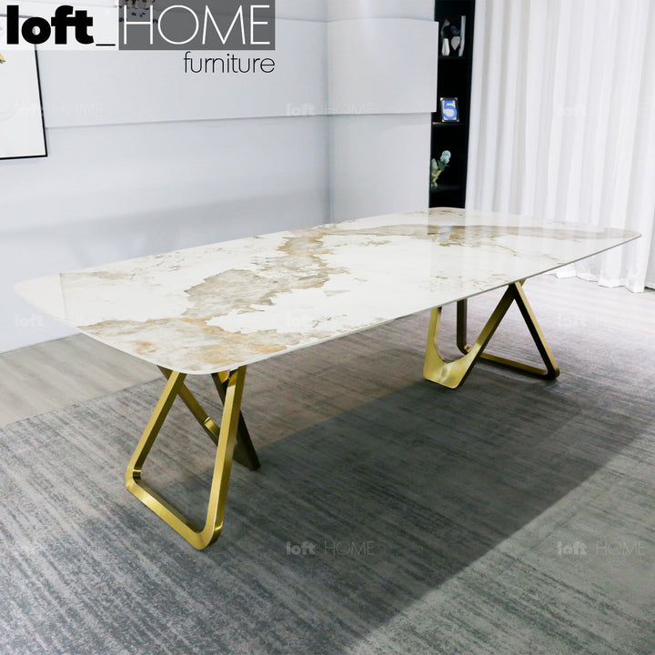Modern sintered stone dining table groot in details.
