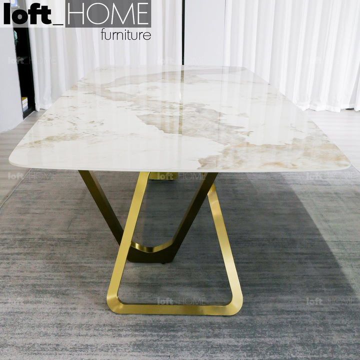 Modern sintered stone dining table groot in close up details.