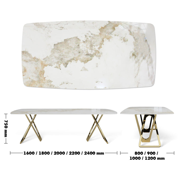Modern sintered stone dining table groot size charts.