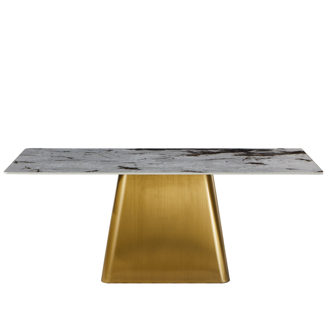 Modern sintered stone dining table haku gold in white background.