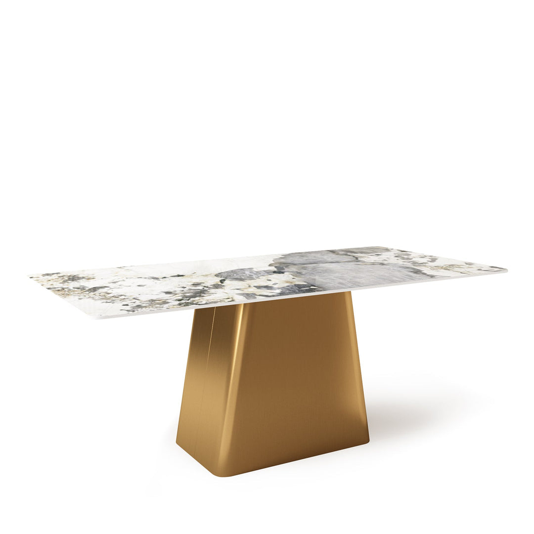 Modern sintered stone dining table haku gold layered structure.