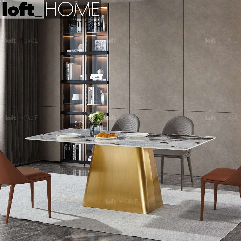 Modern sintered stone dining table haku gold primary product view.