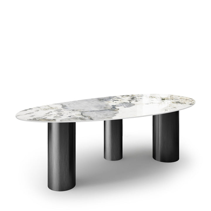 Modern sintered stone dining table lagos dark grey layered structure.