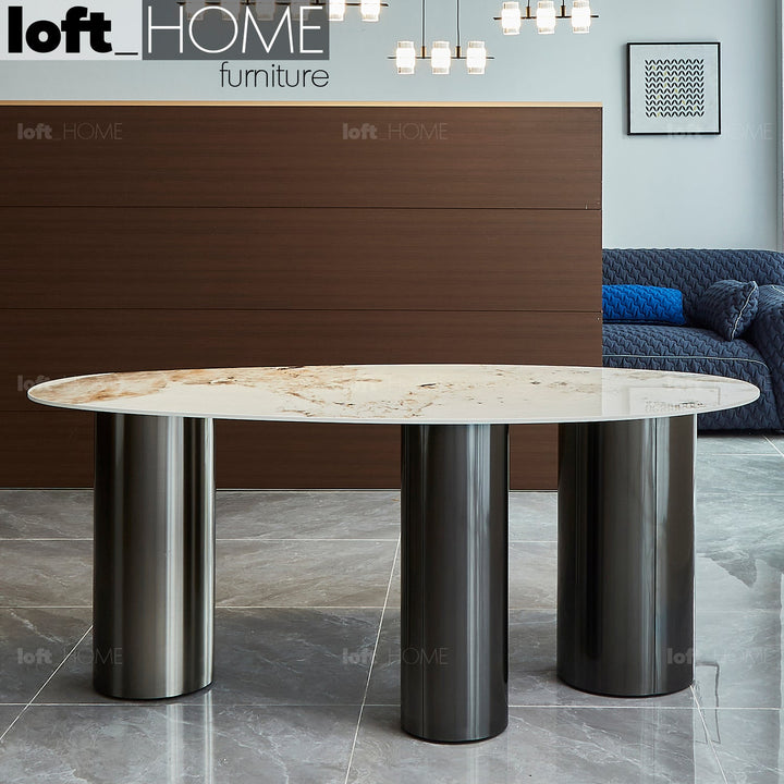 Modern sintered stone dining table lagos dark grey in real life style.