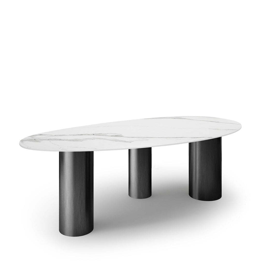 Modern sintered stone dining table lagos dark grey in panoramic view.