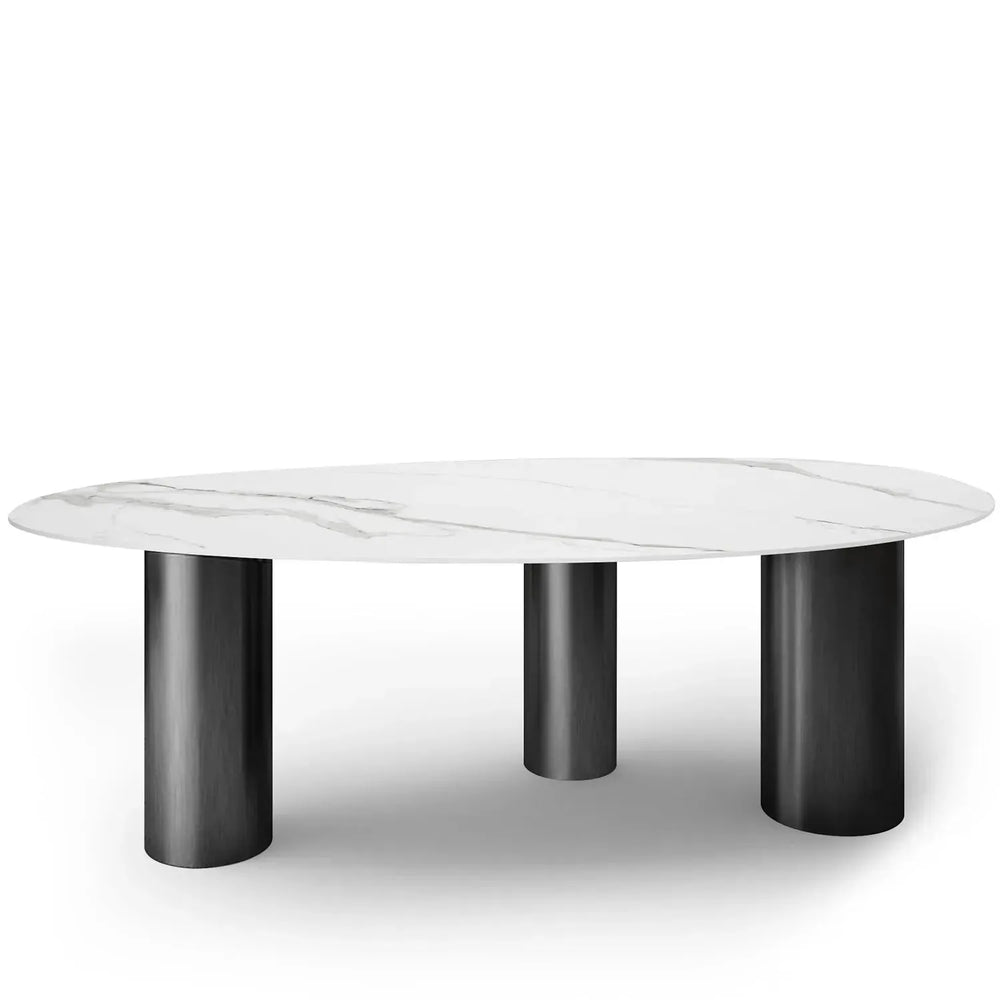 Modern sintered stone dining table lagos dark grey in white background.