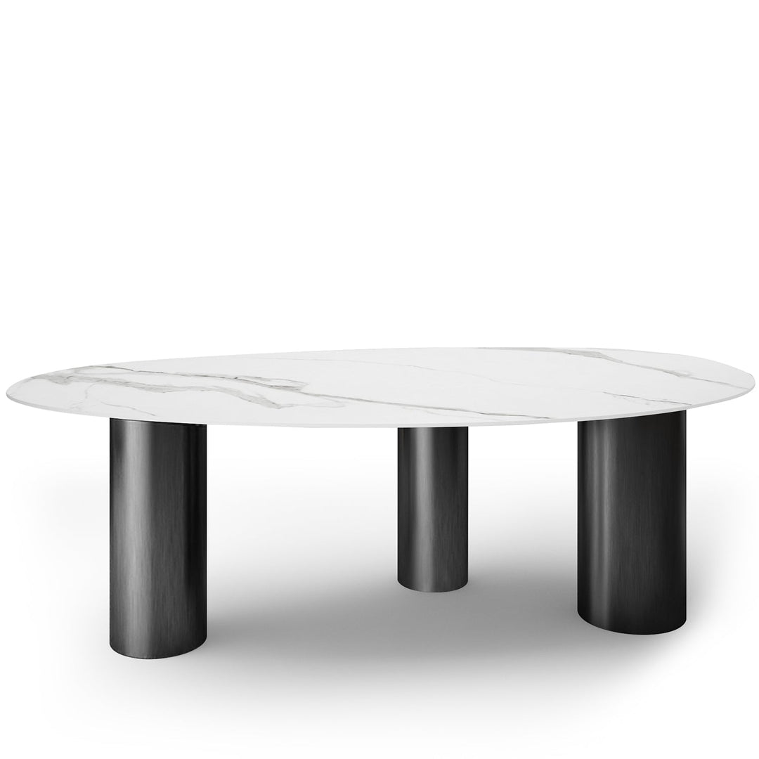 Modern sintered stone dining table lagos dark grey in white background.