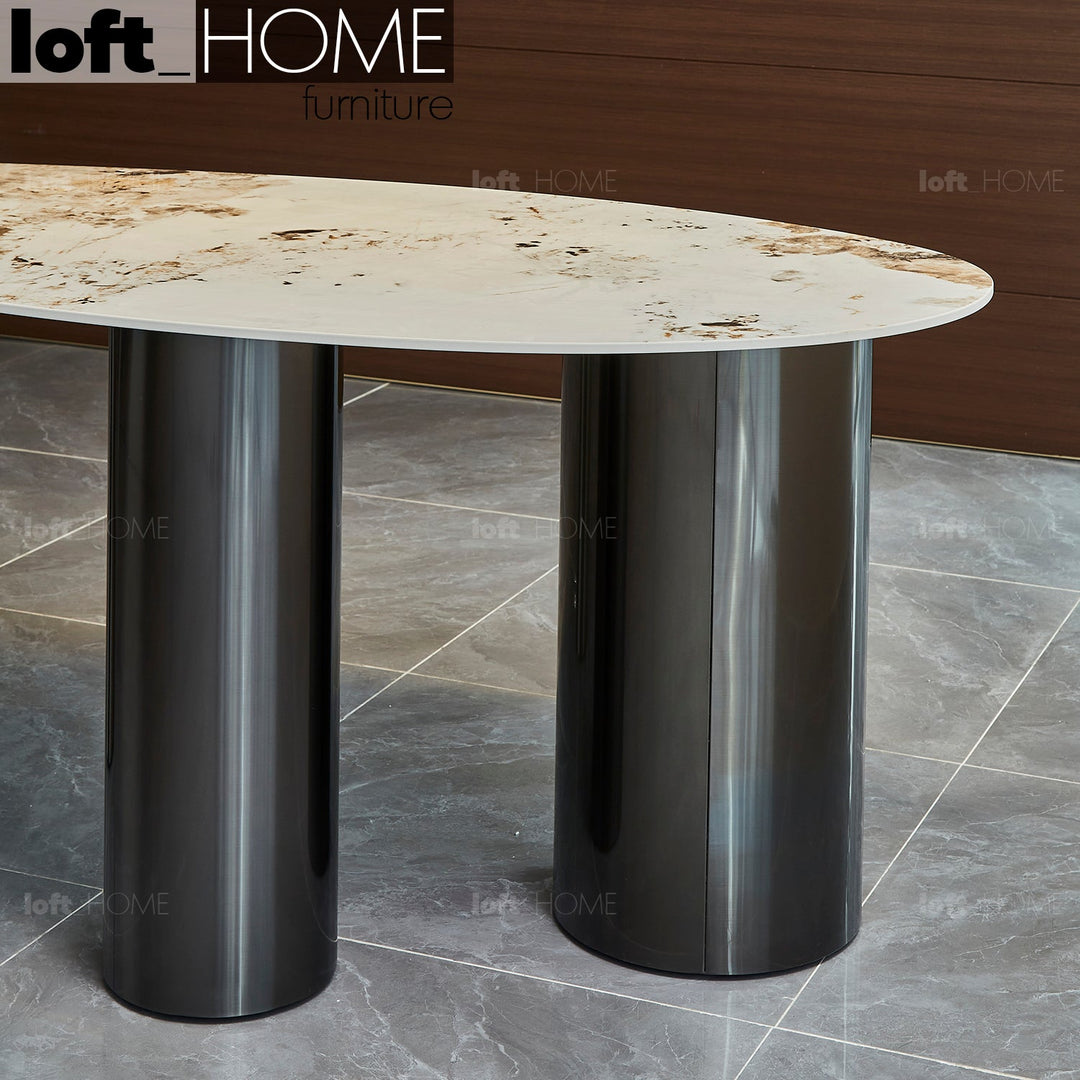Modern sintered stone dining table lagos dark grey with context.