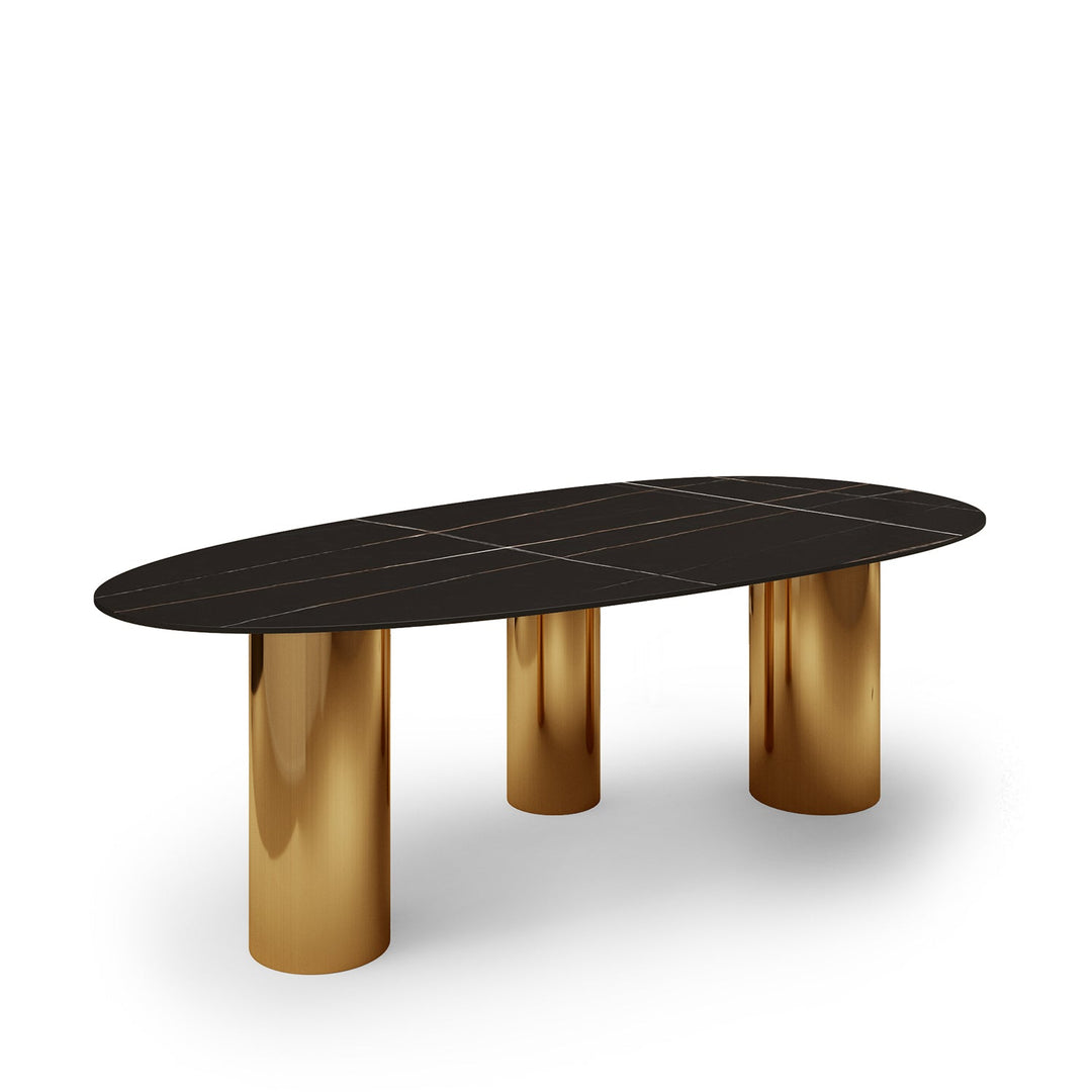 Modern sintered stone dining table lagos gold in still life.