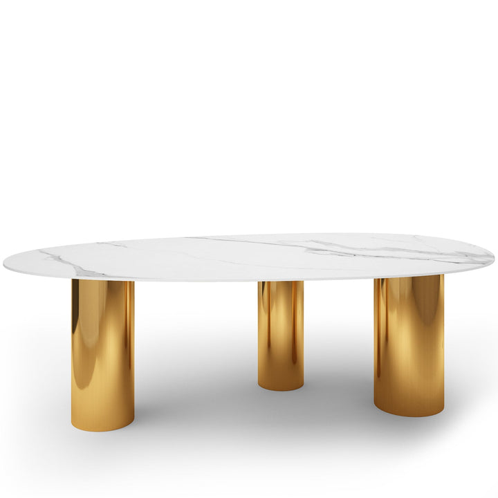 Modern sintered stone dining table lagos gold in white background.
