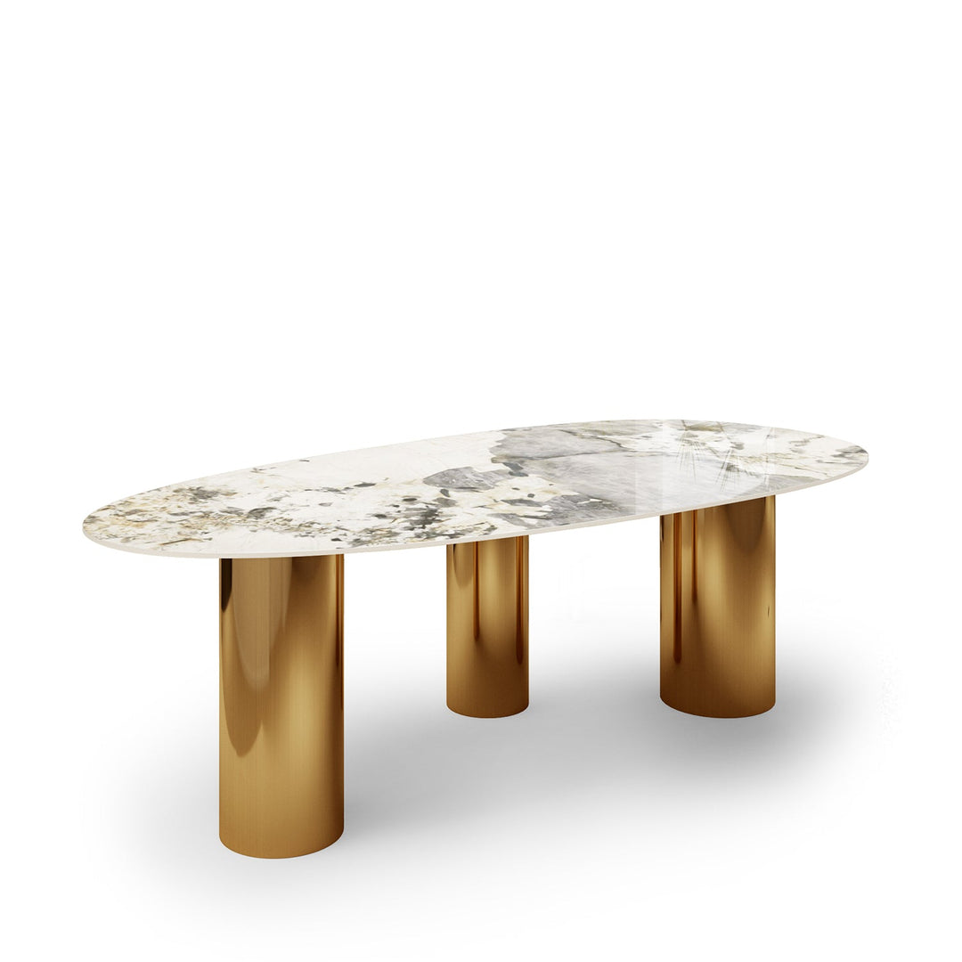 Modern sintered stone dining table lagos gold layered structure.
