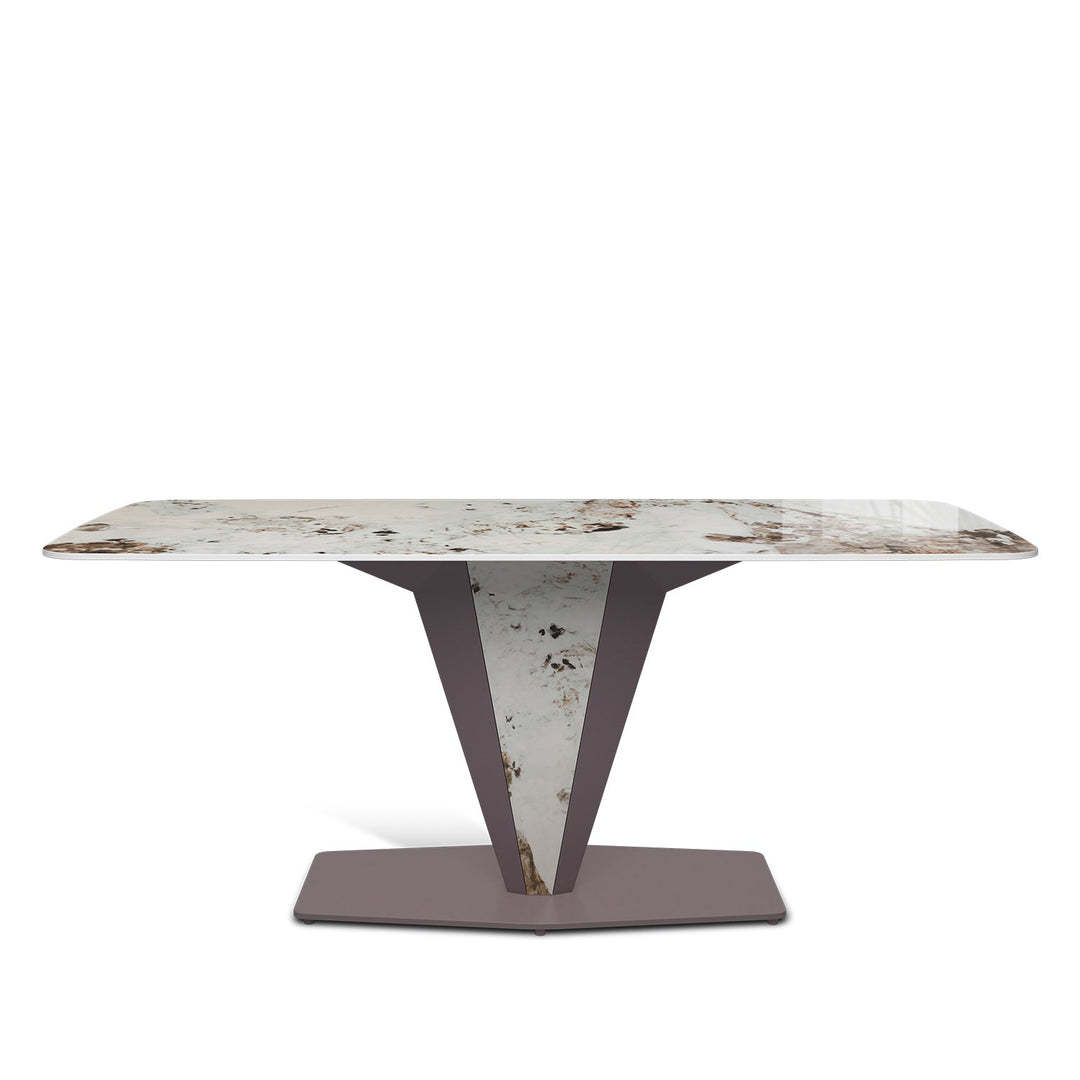 Modern sintered stone dining table liberality in white background.