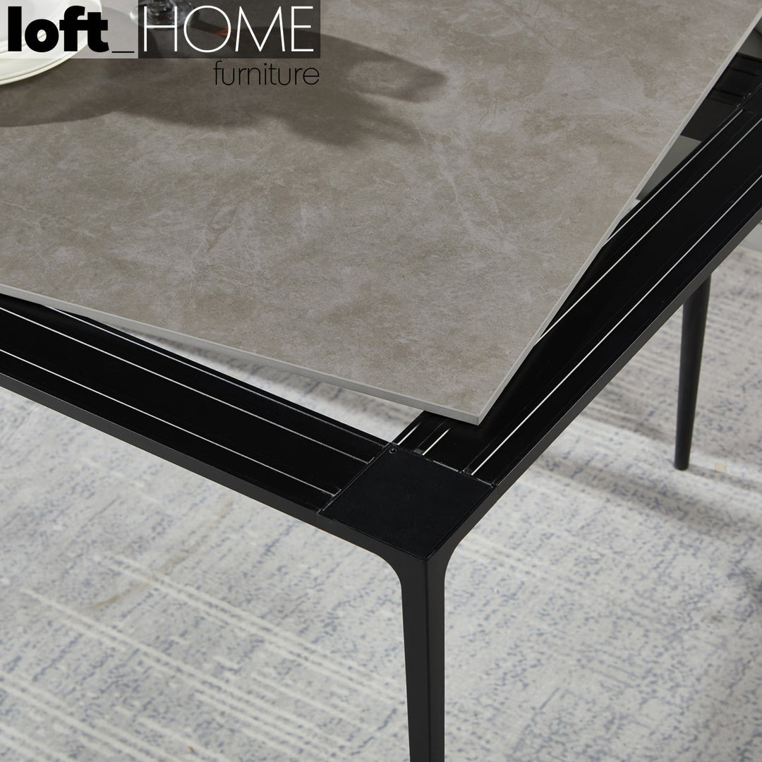 Modern sintered stone dining table long island black with context.