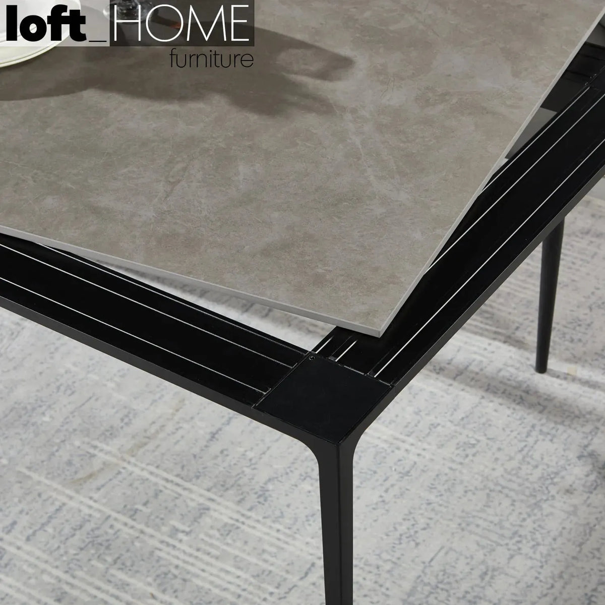 Minimalist sintered stone dining table long island black in real life style.