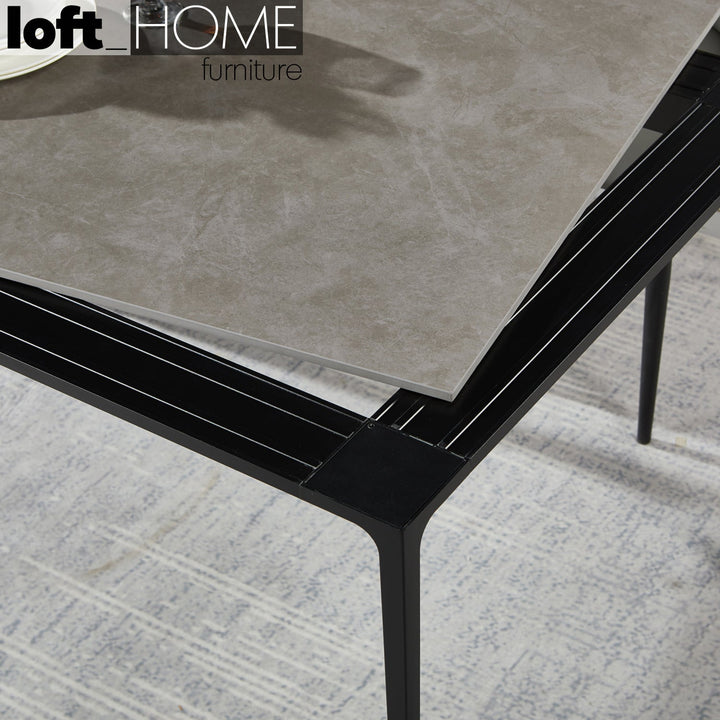 Modern sintered stone dining table long island black with context.