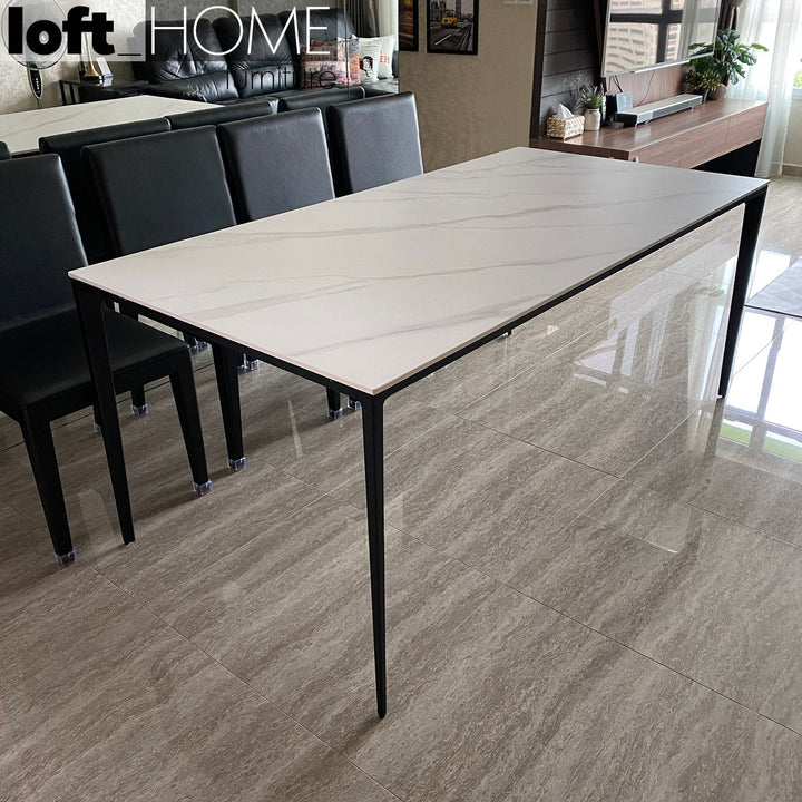 Modern sintered stone dining table long island black in panoramic view.