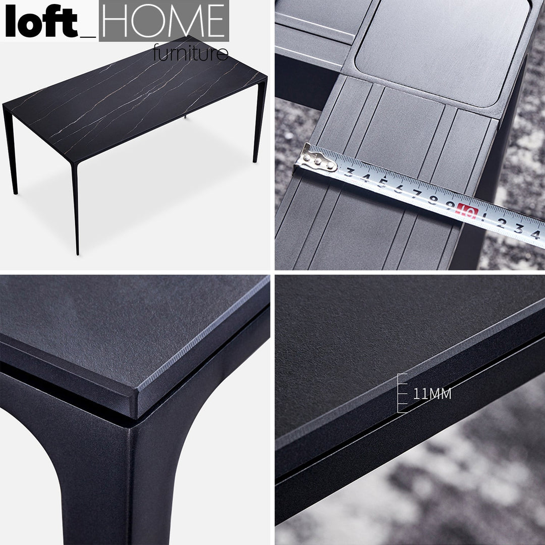 Modern sintered stone dining table long island black in details.