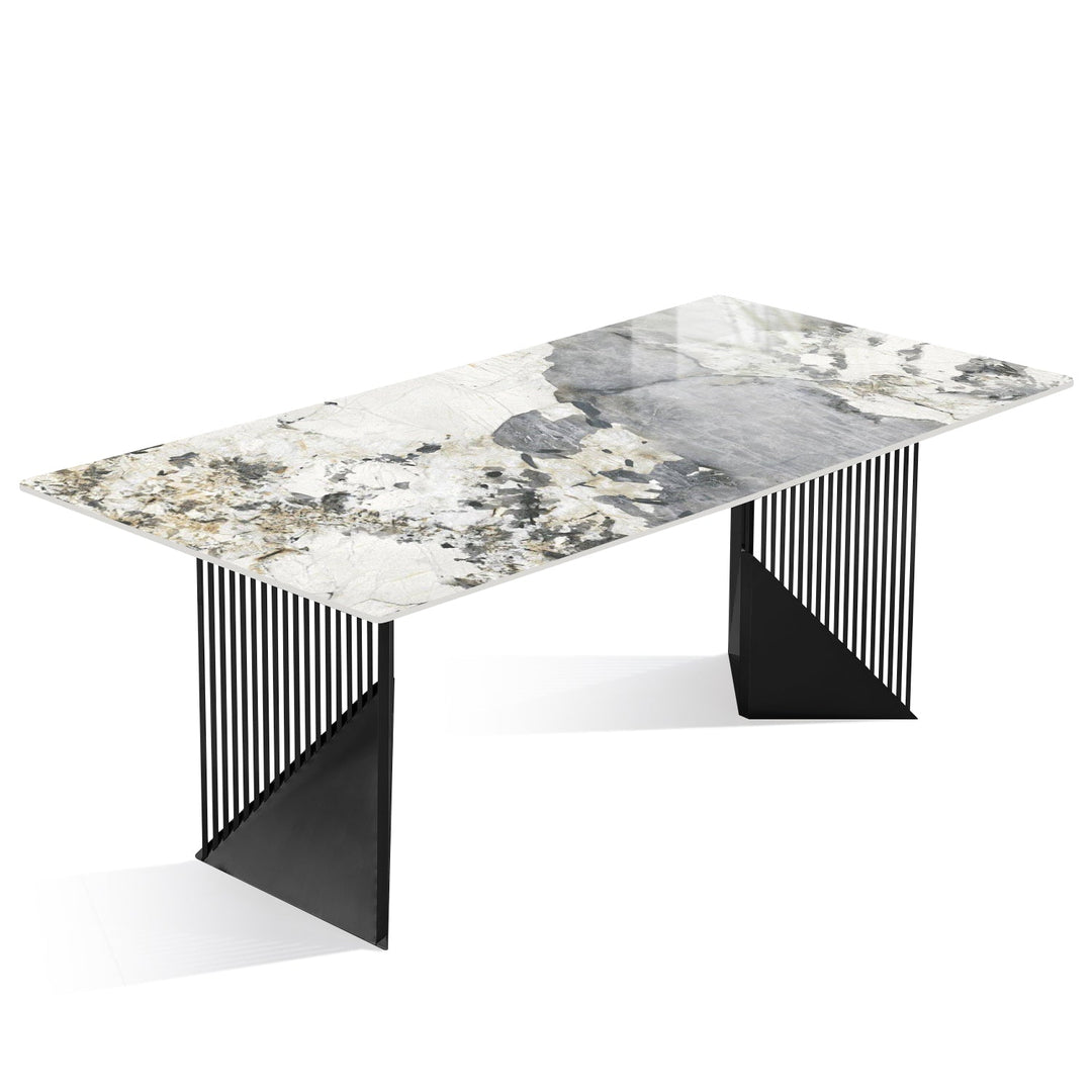Modern sintered stone dining table obsidian layered structure.