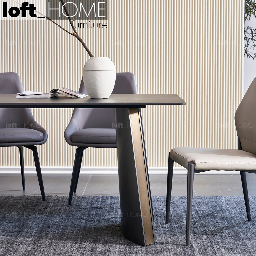 Modern sintered stone dining table sawyer in details.