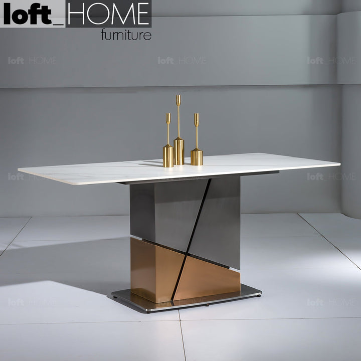 Modern sintered stone dining table sculptural primary product view.