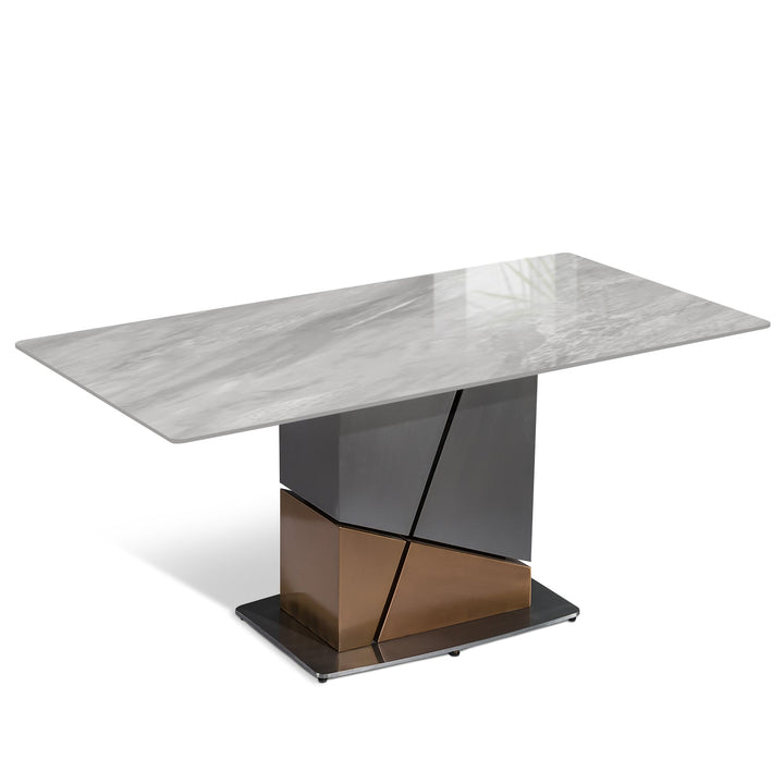 Modern sintered stone dining table sculptural situational feels.