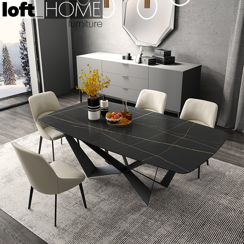Modern sintered stone dining table skorpio primary product view.