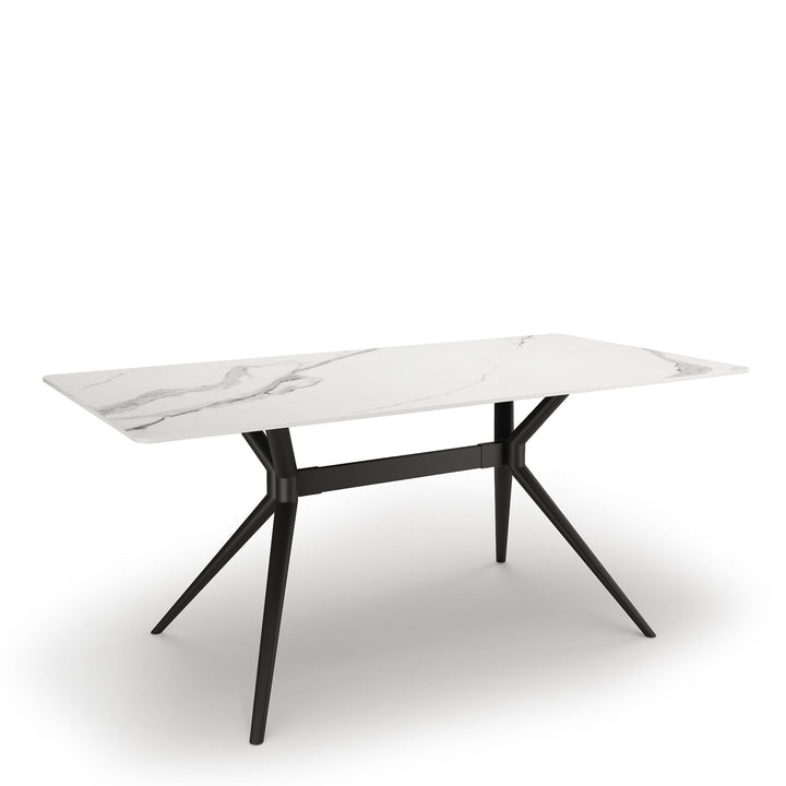 Modern sintered stone dining table spider black in panoramic view.
