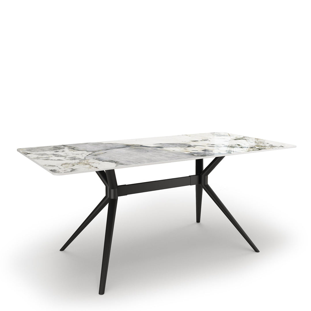Modern sintered stone dining table spider black layered structure.