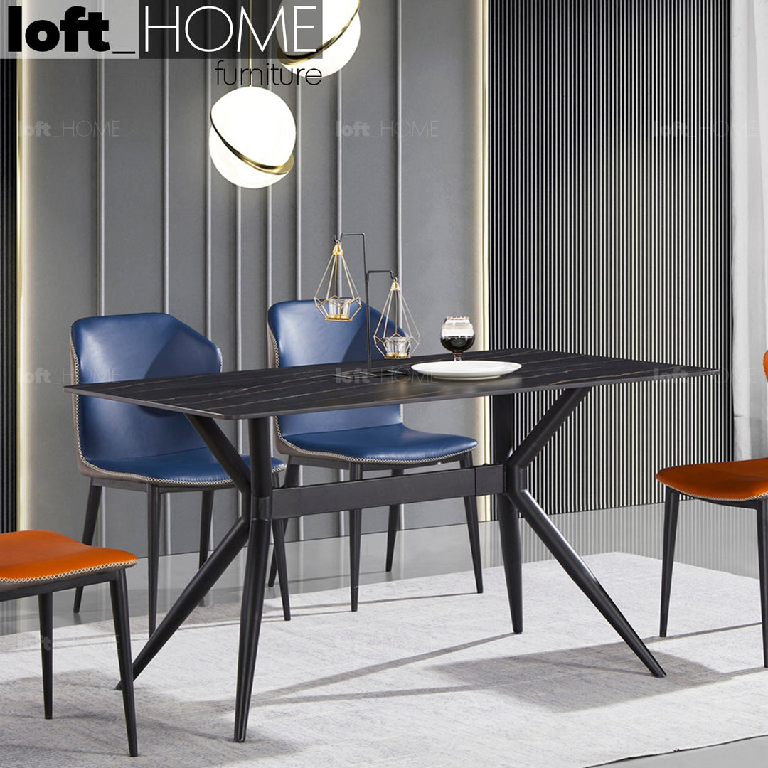 Modern sintered stone dining table spider black primary product view.