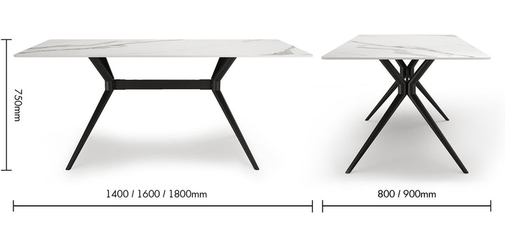 Modern sintered stone dining table spider black size charts.