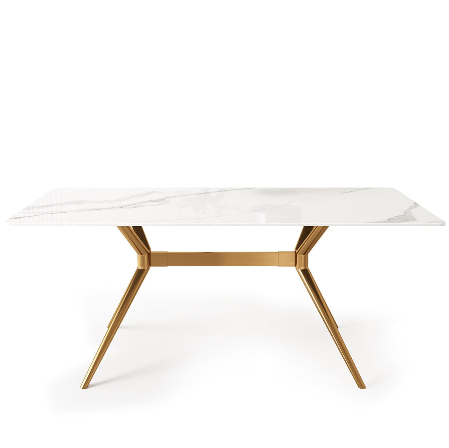 Modern sintered stone dining table spider gold in white background.