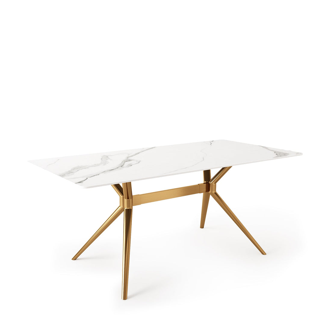 Modern sintered stone dining table spider gold in panoramic view.