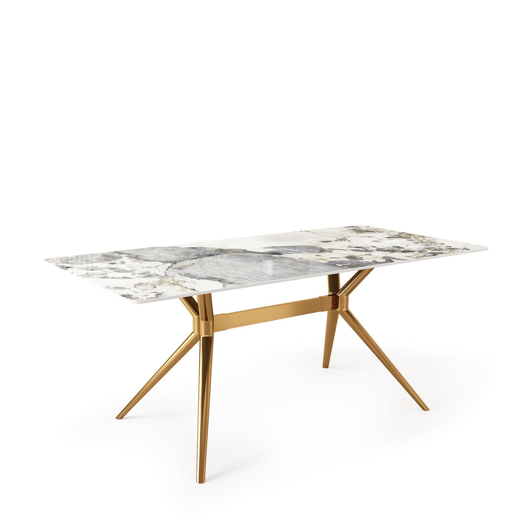 Modern sintered stone dining table spider gold layered structure.