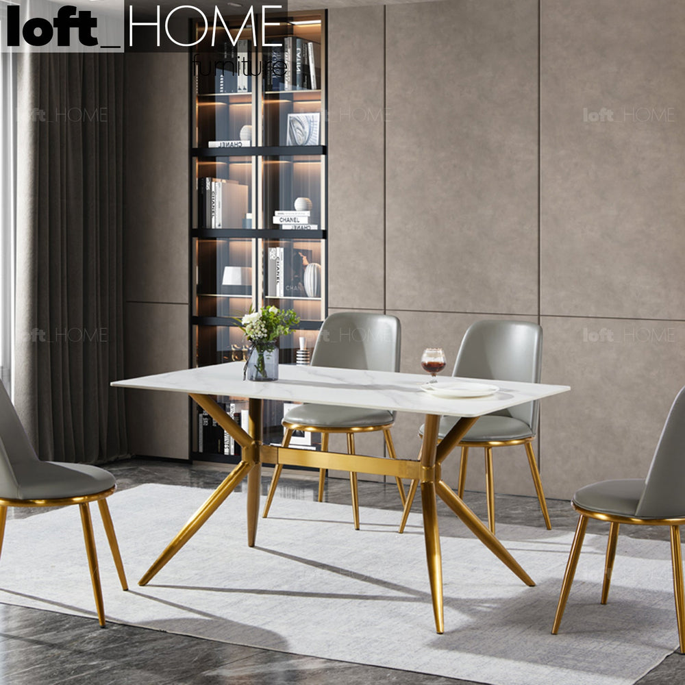 Modern sintered stone dining table spider gold primary product view.