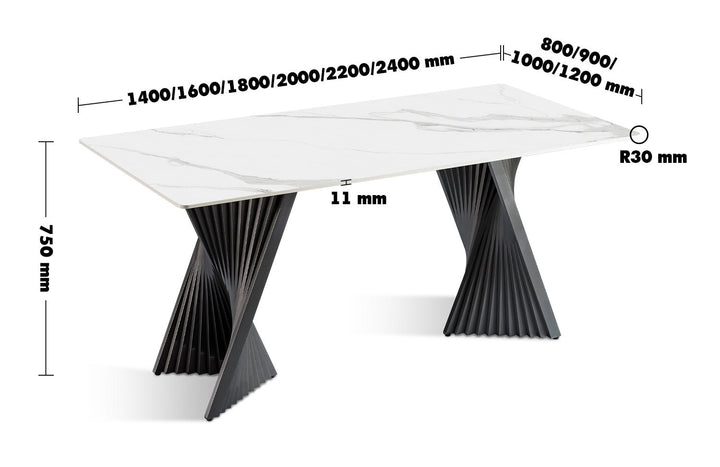 Modern sintered stone dining table spiral size charts.