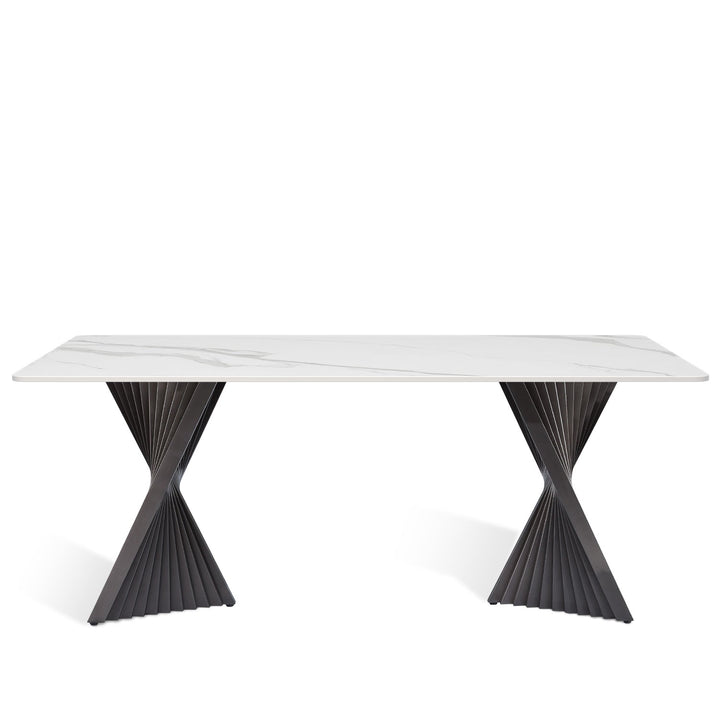 Modern sintered stone dining table spiral in white background.