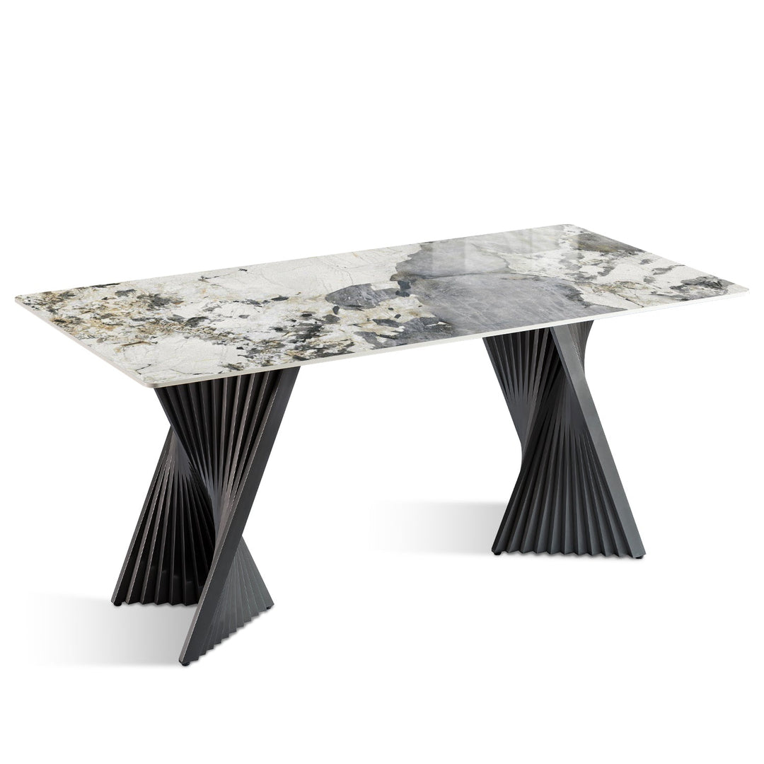 Modern sintered stone dining table spiral layered structure.