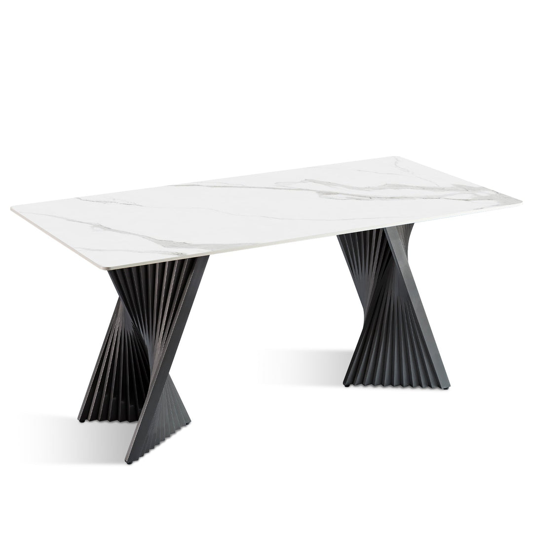 Modern sintered stone dining table spiral in panoramic view.