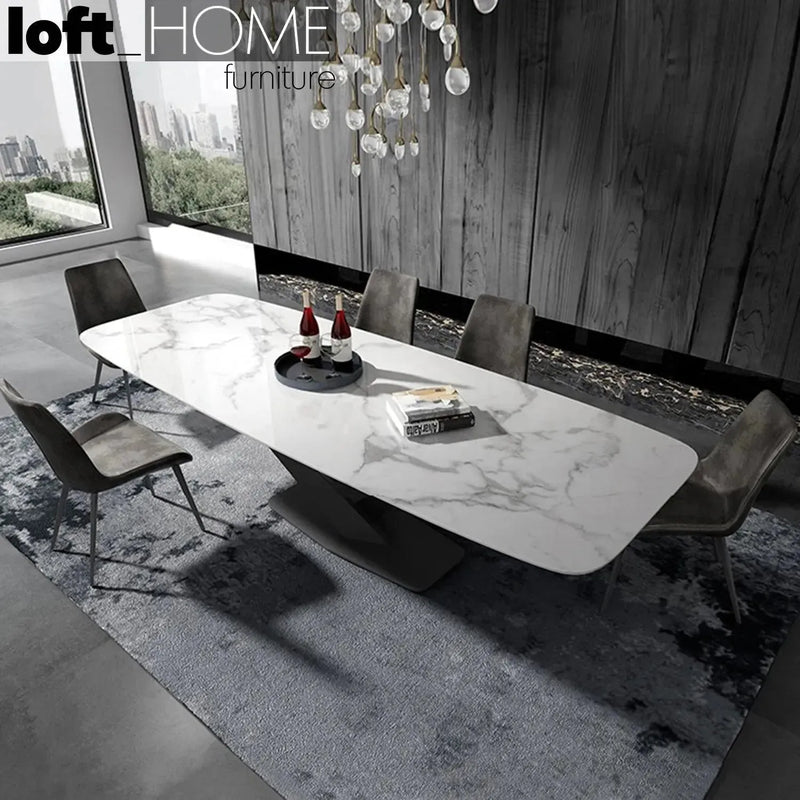 Modern sintered stone dining table stratos black pro in panoramic view.