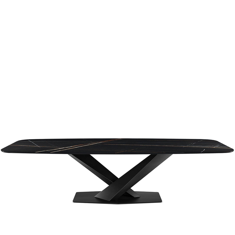 Modern sintered stone dining table stratos black pro in white background.
