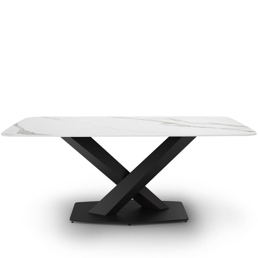 Modern sintered stone dining table stratos black in white background.