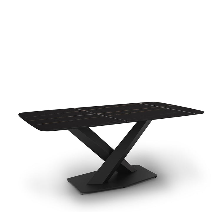 Modern sintered stone dining table stratos black in panoramic view.